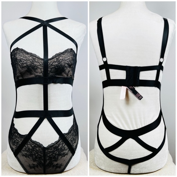 Victoria's Secret Teddy Bodysuit NEW Strapped Size S/P Black Lace Sexy Seductive
